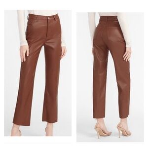 Express Vegan Leather Super High Rise Straight Pants SZ 8 in Brown